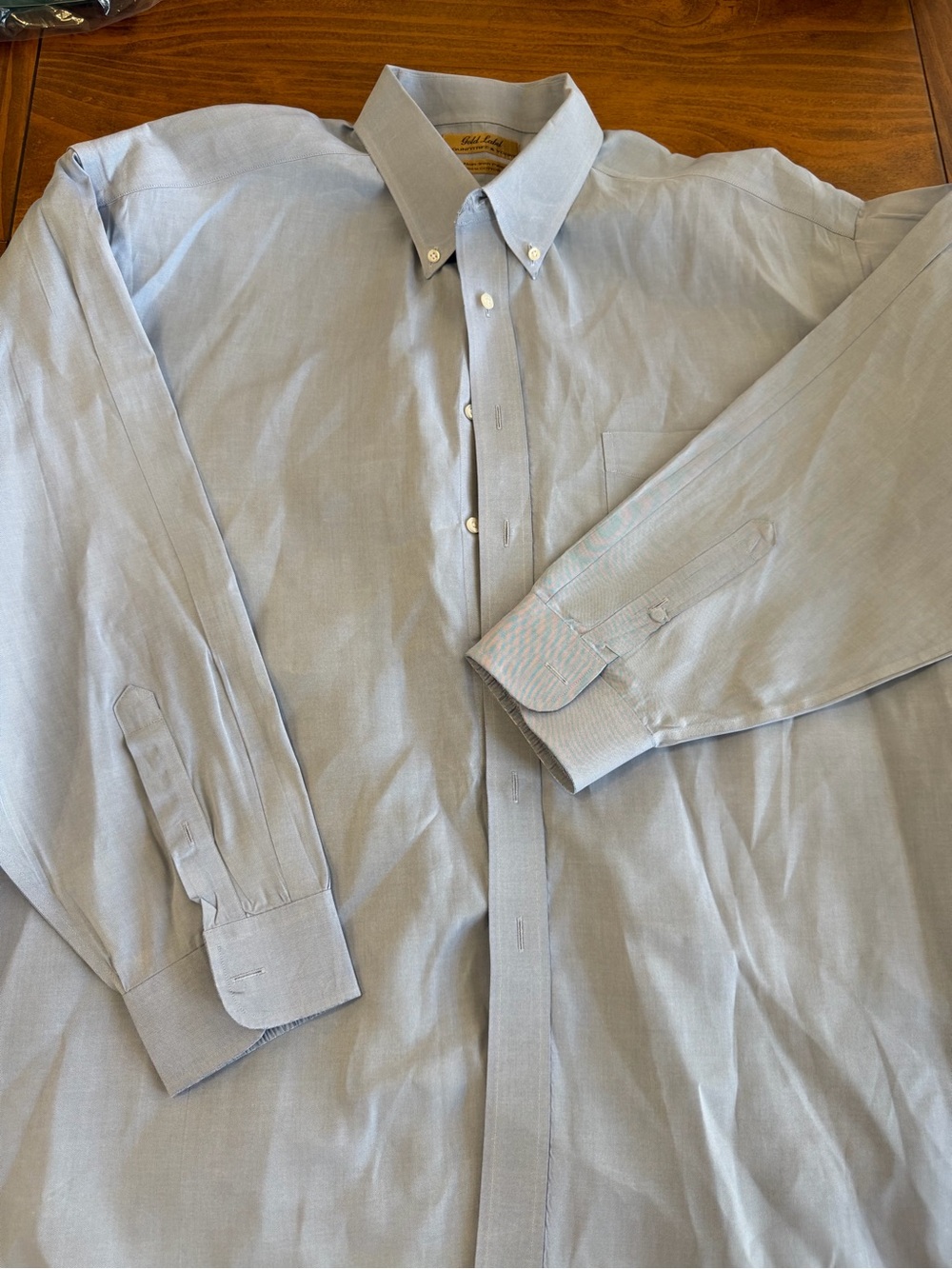 Roundtree & Yorke Gold Label Mens 19 35 Big Blue Pinpoint Oxford Dress Shirt